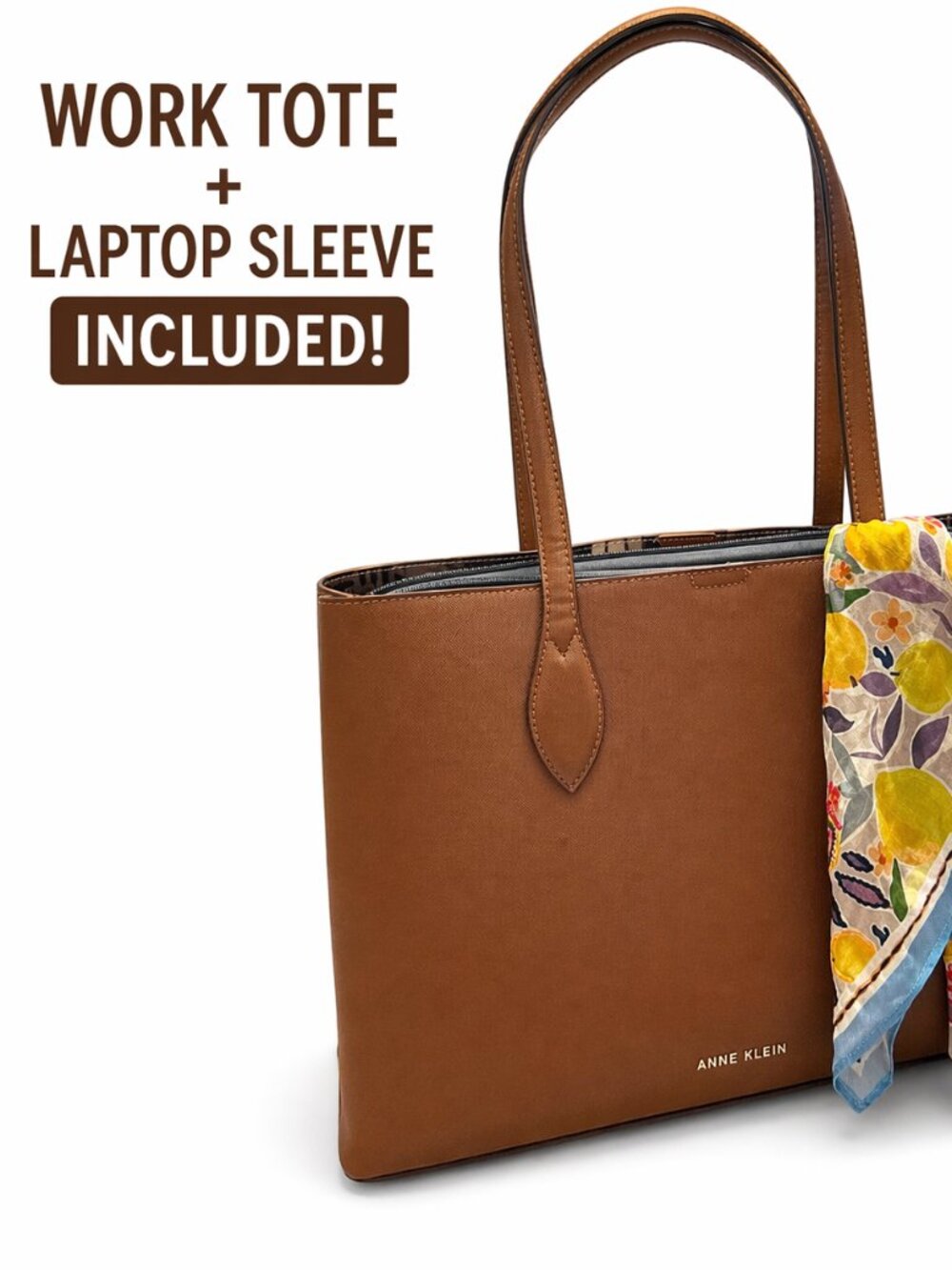 Anne Klein Brown Tote Bag Work Laptop Purse + Sleeve 16" Structured